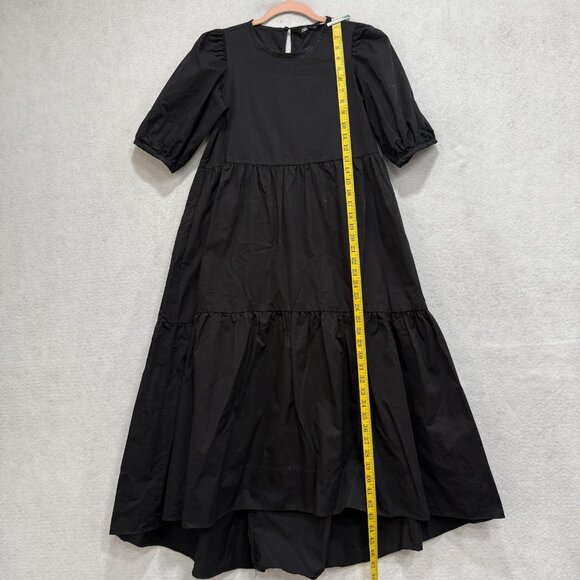 ZARA Dress Womens Extra Small Black Puff Sleeve Tiered Maxi Cotton High Low - Picture 2 of 11